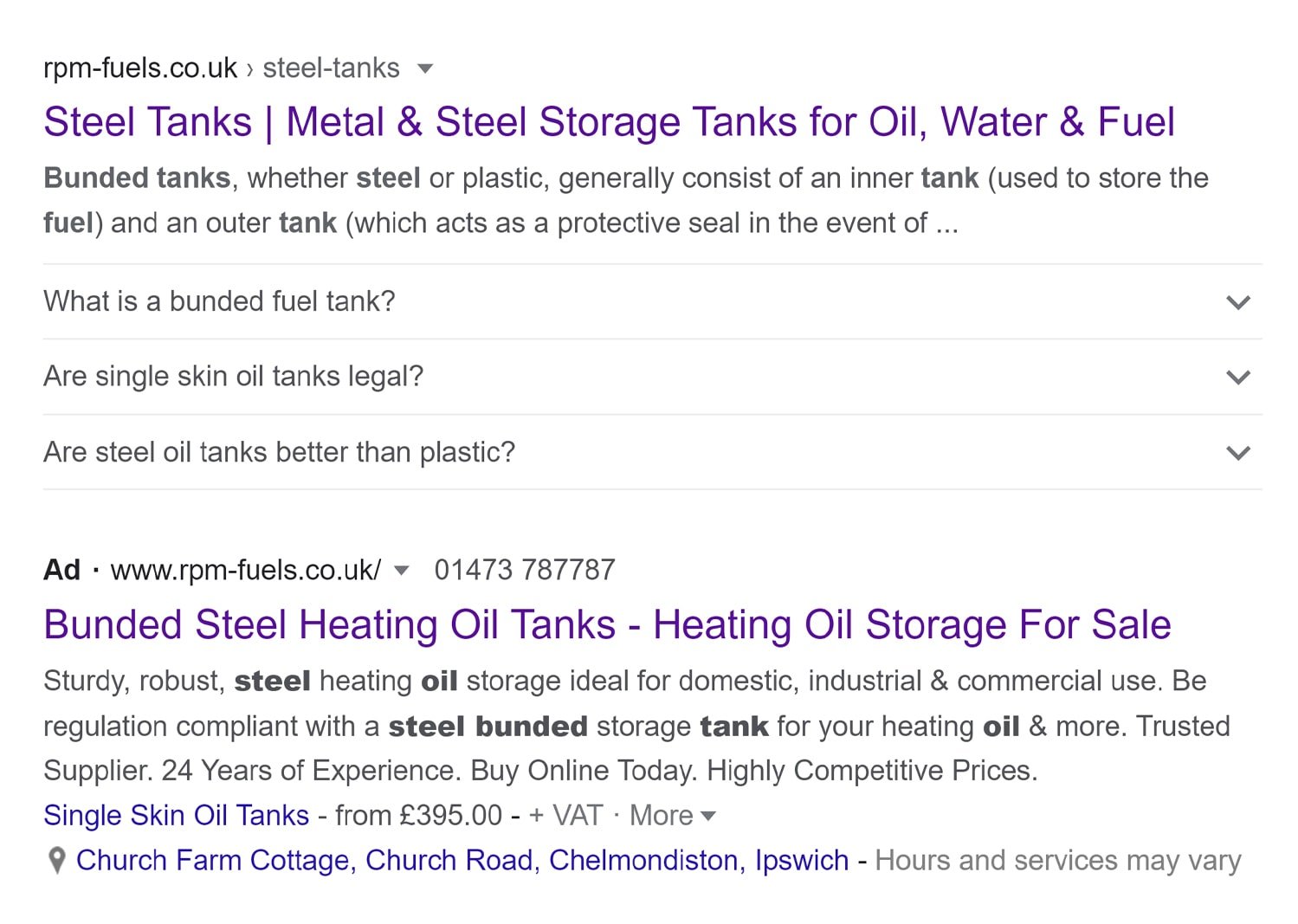 Web Design London - RPM Fuels Tanks SERP